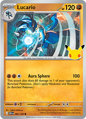 Losse Pokémonkaart 083/128 - Lucario - 30th Celebration - [Common]
