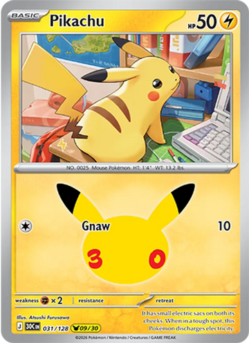 Losse Pokémonkaart 031/128 - Pikachu - 30th Celebration - [Pikachu Rare]