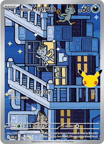 Losse Pokémonkaart 139/128 - Alolan Meowth - 30th Celebration - [Illustration rare]