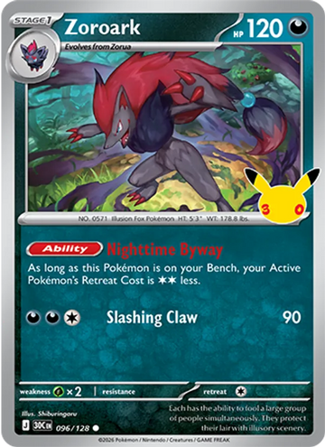 Losse Pokémonkaart 096/128 - Zoroark - 30th Celebration - [Common]