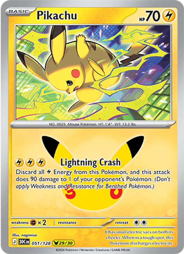 Losse Pokémonkaart 051/128 - Pikachu - 30th Celebration - [Pikachu Rare]