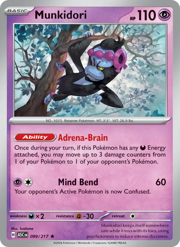 Losse Pokémonkaart 099/217 - Munkidori - Ascended Heroes - [Rare]