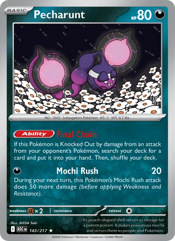 Losse Pokémonkaart 143/217 - Pecharunt - Ascended Heroes - [Rare] - Pokeball Reverse Holo