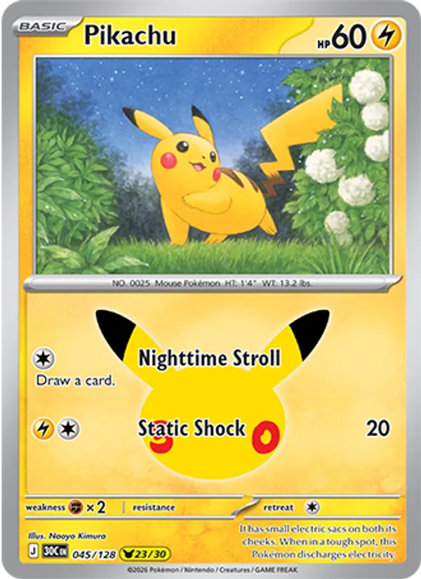 Losse Pokémonkaart 045/128 - Pikachu - 30th Celebration - [Pikachu Rare]