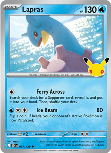 Losse Pokémonkaart 017/128 - Lapras - 30th Celebration - [Common]