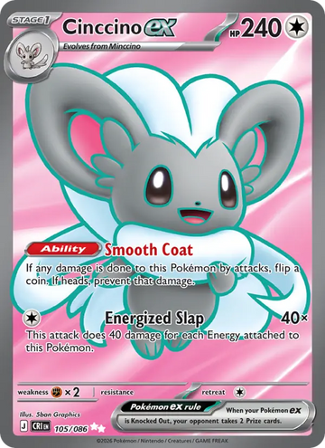 Losse Pokémonkaart 105/086 - Cinccino ex - Chaos Rising - [Ultra Rare]