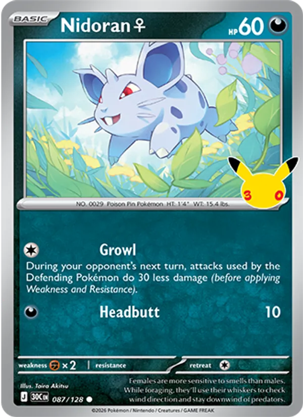 Losse Pokémonkaart 087/128 - Nidoran♀ - 30th Celebration - [Common]