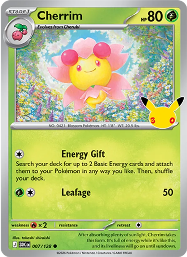 Losse Pokémonkaart 007/128 - Cherrim - 30th Celebration - [Common]