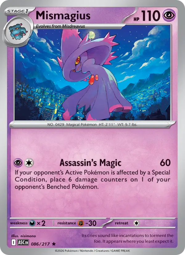 Losse Pokémonkaart 086/217 - Mismagius - Ascended Heroes - [Rare] - Energy Reverse Holo