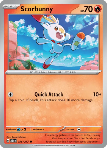 Losse Pokémonkaart 036/217 - Scorbunny - Ascended Heroes - [Common]