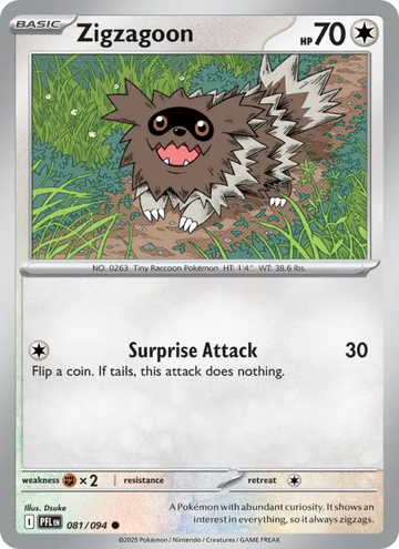 Losse Pokémonkaart 081/094 - Zigzagoon - Phantasmal Flames - [Common]