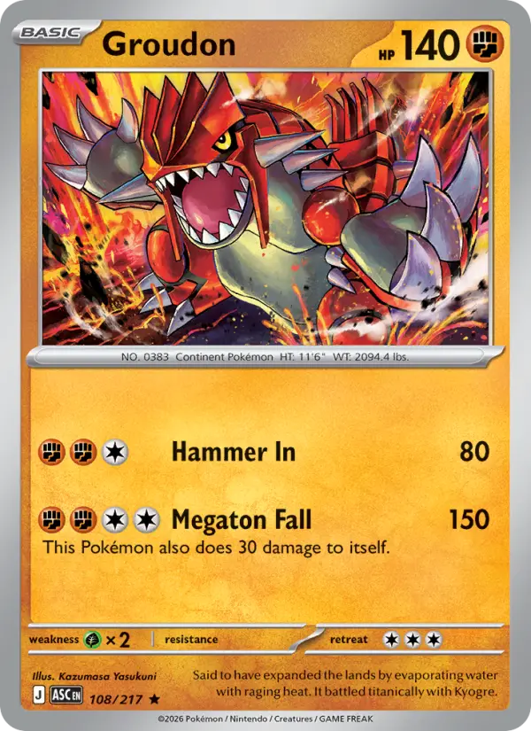 Losse Pokémonkaart 108/217 - Groudon - Ascended Heroes - [Rare] - Energy Reverse Holo