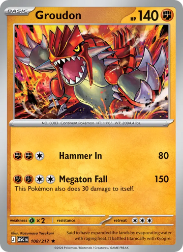 Losse Pokémonkaart 108/217 - Groudon - Ascended Heroes - [Rare] - Energy Reverse Holo
