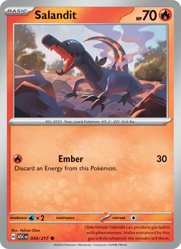 Losse Pokémonkaart 034/217 - Salandit - Ascended Heroes - [Common] - Energy Reverse Holo