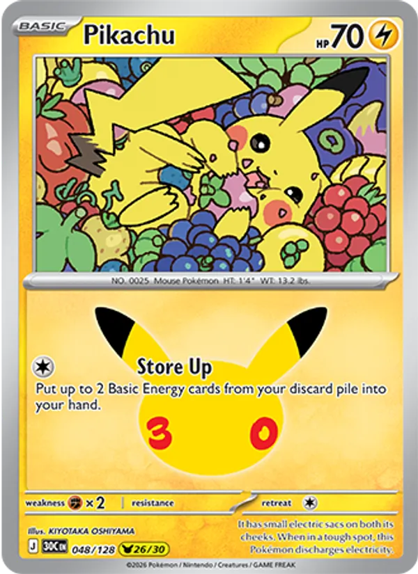 Losse Pokémonkaart 048/128 - Pikachu - 30th Celebration - [Pikachu Rare]