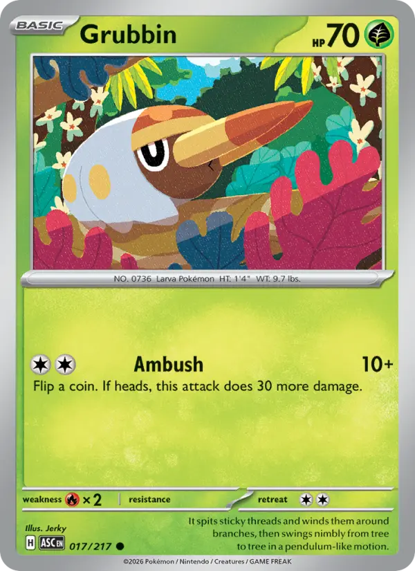 Losse Pokémonkaart 017/217 - Grubbin - Ascended Heroes - [Common] - Energy Reverse Holo