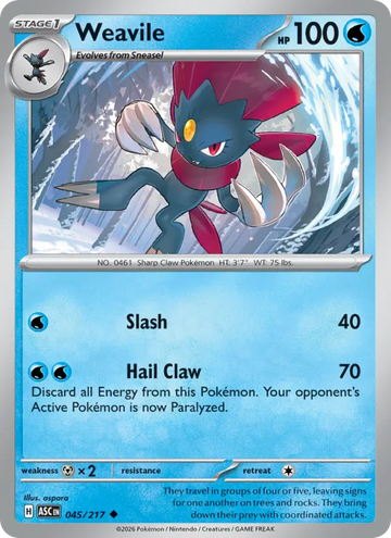 Losse Pokémonkaart 045/217 - Weavile - Ascended Heroes - [Uncommon] - Energy Reverse Holo