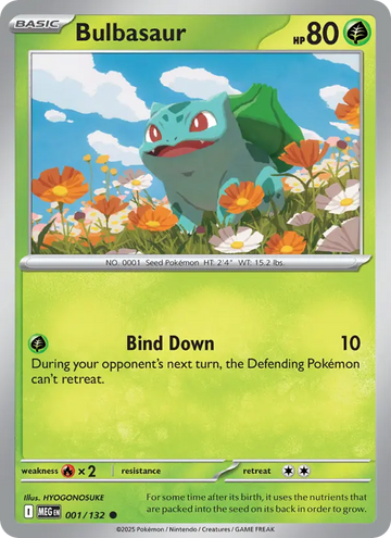 Losse Pokémonkaart 001/132 - Bulbasaur - Mega Evolution - [Common]
