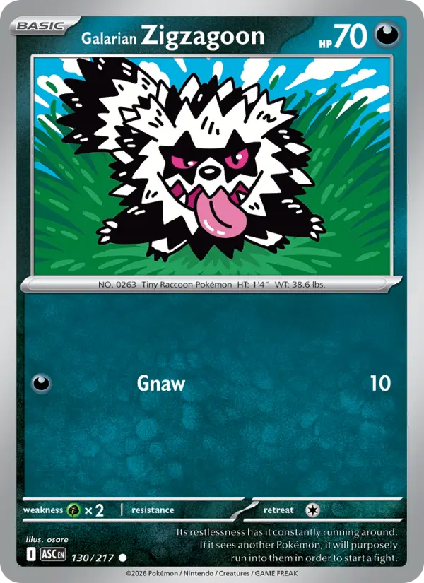 Losse Pokémonkaart 130/217 - Galarian Zigzagoon - Ascended Heroes - [Common] - Energy Reverse Holo