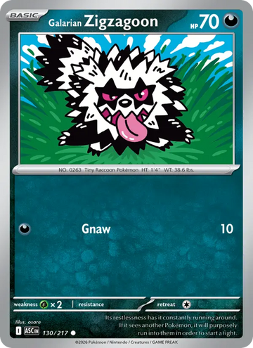Losse Pokémonkaart 130/217 - Galarian Zigzagoon - Ascended Heroes - [Common] - Energy Reverse Holo