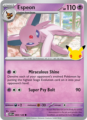 Losse Pokémonkaart 069/128 - Espeon - 30th Celebration - [Common]