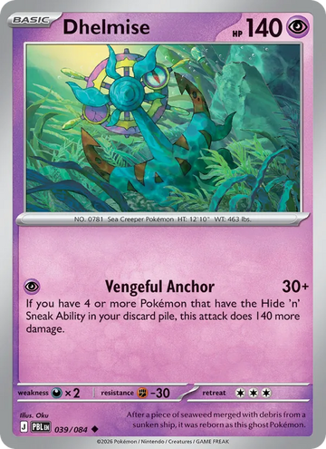 Losse Pokémonkaart 039/084 - Dhelmise - Pitch Black - [Uncommon] - Reverse Holo
