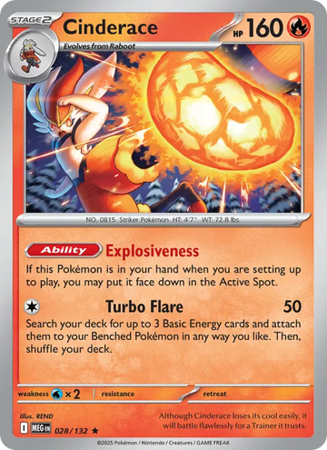 Losse Pokémonkaart 028/132 - Cinderace - Mega Evolution - [Rare]