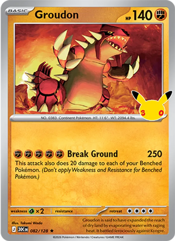 Losse Pokémonkaart 082/128 - Groudon - 30th Celebration - [Rare]