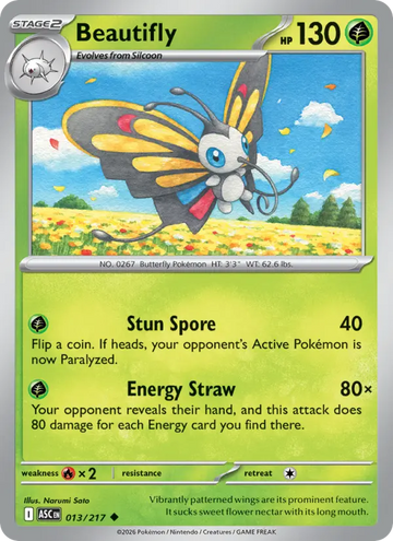 Losse Pokémonkaart 013/217 - Beautifly - Ascended Heroes - [Uncommon] - Energy Reverse Holo