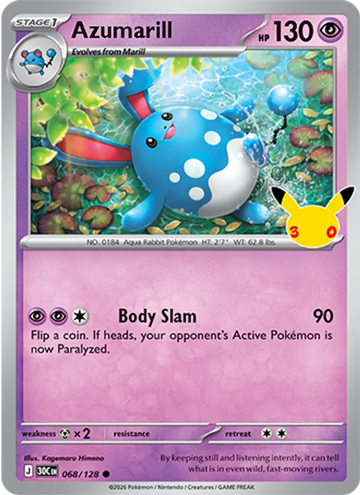 Losse Pokémonkaart 068/128 - Azumarill - 30th Celebration - [Common]