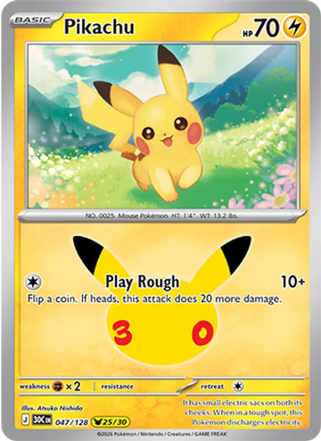 Losse Pokémonkaart 047/128 - Pikachu - 30th Celebration - [Pikachu Rare]