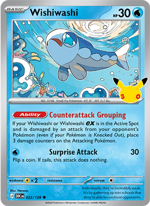Losse Pokémonkaart 022/128 - Wishiwashi - 30th Celebration - [Common]