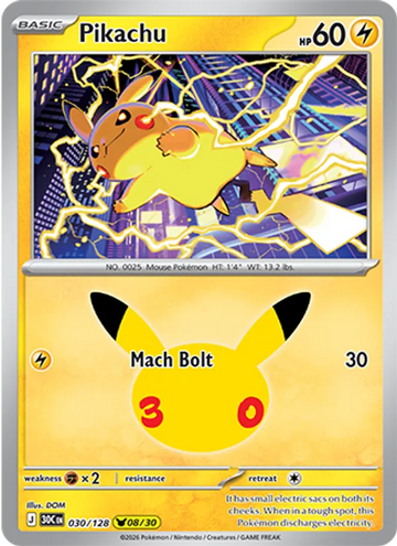 Losse Pokémonkaart 030/128 - Pikachu - 30th Celebration - [Pikachu Rare]