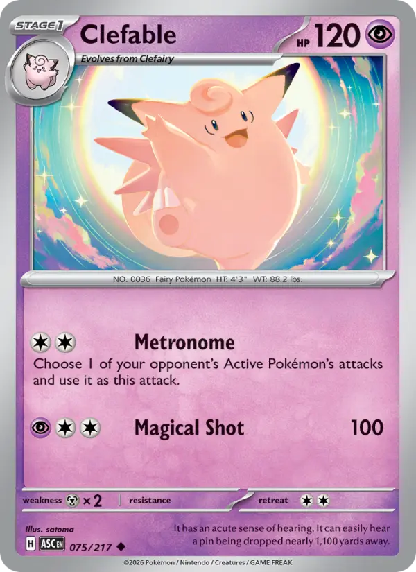 Losse Pokémonkaart 075/217 - Clefable - Ascended Heroes - [Uncommon] - Energy Reverse Holo