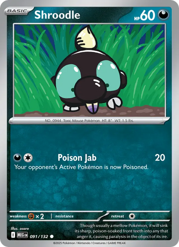Losse Pokémonkaart 091/132 - Shroodle - Mega Evolution - [Common]