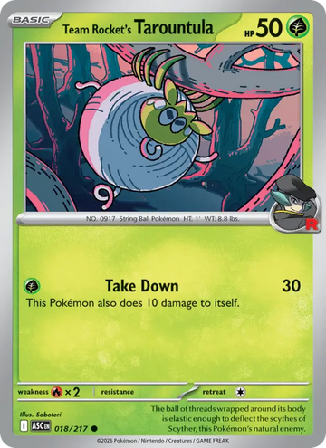 Losse Pokémonkaart 018/217 - Team Rocket's Tarountula - Ascended Heroes - [Common] - Team-rocket Reverse Holo