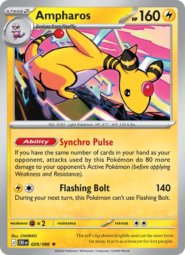 Losse Pokémonkaart 029/086 - Ampharos - Chaos Rising - [Rare]