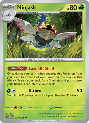 Losse Pokémonkaart 017/132 - Ninjask - Mega Evolution - [Uncommon]