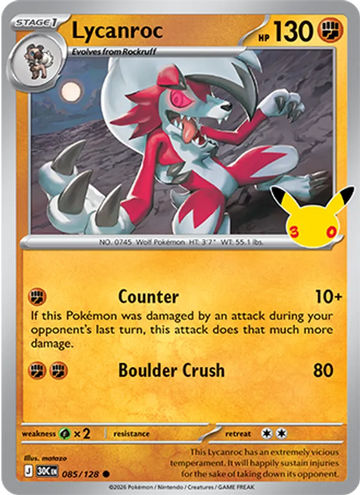Losse Pokémonkaart 085/128 - Lycanroc - 30th Celebration - [Common]
