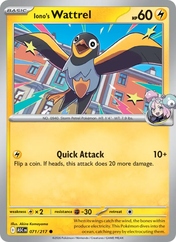 Losse Pokémonkaart 071/217 - Iono's Wattrel - Ascended Heroes - [Common]