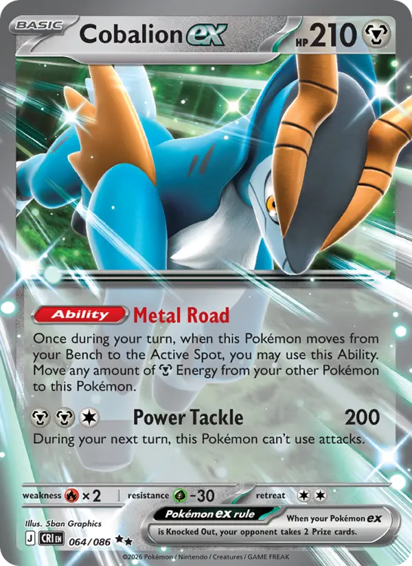 Losse Pokémonkaart 064/086 - Cobalion ex - Chaos Rising - [Double rare]