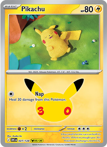 Losse Pokémonkaart 027/128 - Pikachu - 30th Celebration - [Pikachu Rare]