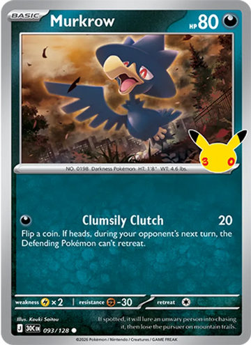 Losse Pokémonkaart 093/128 - Murkrow - 30th Celebration - [Common]