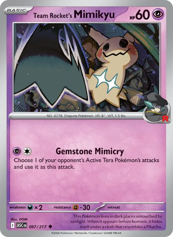 Losse Pokémonkaart 097/217 - Team Rocket's Mimikyu - Ascended Heroes - [Uncommon] - Team-rocket Reverse Holo