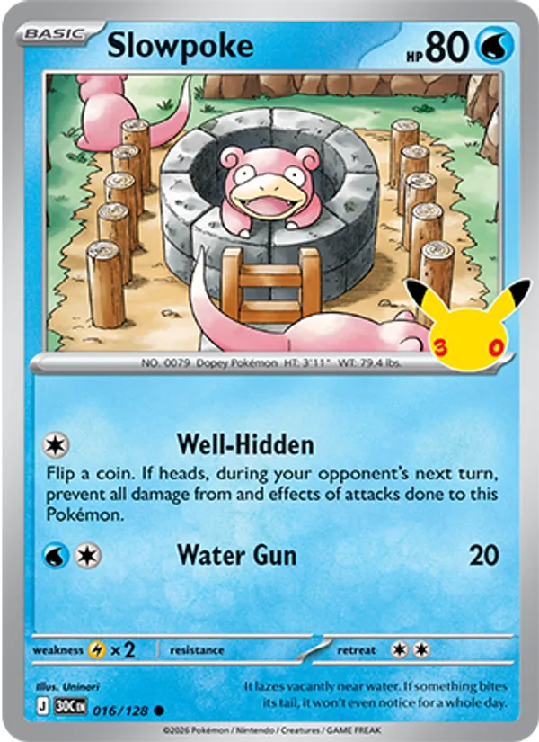 Losse Pokémonkaart 016/128 - Slowpoke - 30th Celebration - [Common]