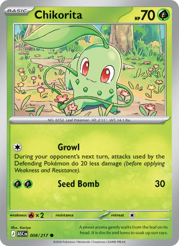 Losse Pokémonkaart 008/217 - Chikorita - Ascended Heroes - [Common] - Energy Reverse Holo