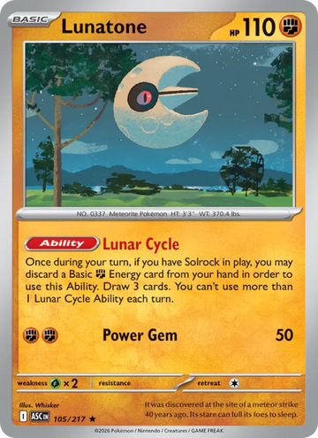 Losse Pokémonkaart 105/217 - Lunatone - Ascended Heroes - [Rare] - Duskball Reverse Holo