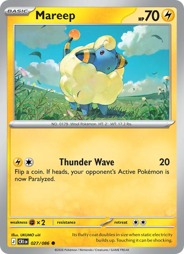 Losse Pokémonkaart 027/086 - Mareep - Chaos Rising - [Common] - Reverse Holo