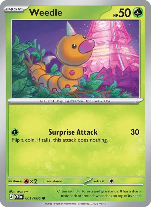 Losse Pokémonkaart 001/086 - Weedle - Chaos Rising - [Common]