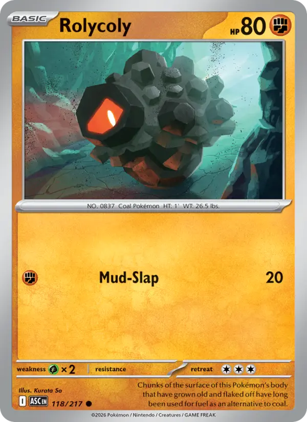 Losse Pokémonkaart 118/217 - Rolycoly - Ascended Heroes - [Common] - Energy Reverse Holo